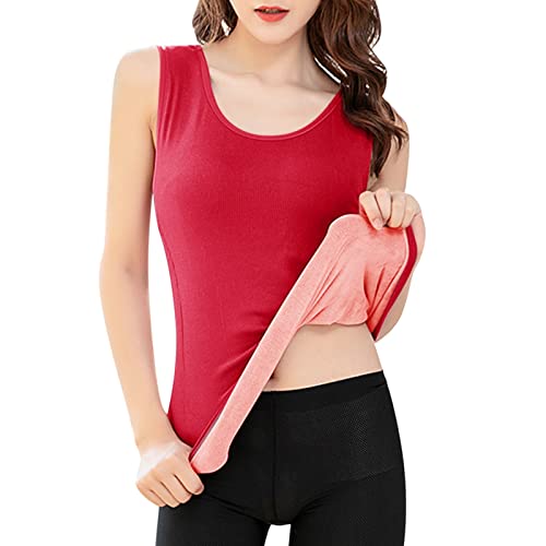 Thermo Unterhemd Damen Innenfleece Thermounterwäsche Oberteil Baumwolle Ärmellos Tank Top Winter Warmes Thermo-Shirt Funktionsunterwäsche Fleece Longshirt Rundhalsausschnitt Warme Unterwäsche von Glücksvogel