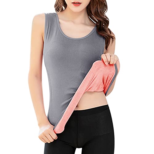 Thermo Unterhemd Damen Innenfleece Thermounterwäsche Oberteil Baumwolle Ärmellos Tank Top Winter Warmes Thermo-Shirt Funktionsunterwäsche Fleece Longshirt Rundhalsausschnitt Warme Unterwäsche von Glücksvogel