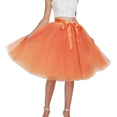 Tüllrock Damen 80er Rock Retro Ballet Tanzrock Kurz Ballett tütü Rockabilly Petticoat Unterrock Tanzkleid Ballkleid Abendkleid Zubehör 50er Rockabilly Jahre Tutu Cosplay Festliche (Orange, One Size) von Glücksvogel