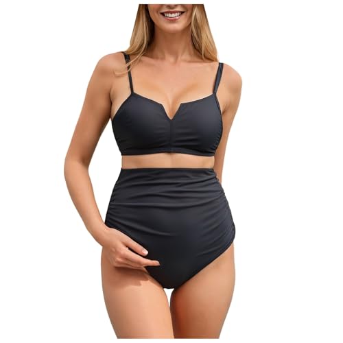 Umstands Bikini Set Damen Zweiteilig Schwangerschafts V Ausschnitt Umstandsbadeanzug Hohe Taille Maternity Umstandsbikini Bademoden Badeanzüge Swimsuit Große Größen Strandmode Umstandsmode (L) von Glücksvogel
