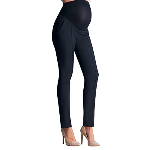 Umstandshose Damen Lang Schwangerschaftshose Elegant Business-Hose Komfortable Umstandshose Umstandsleggings Baumwolle Super Bequeme Umstands Hosen Maternity Schwangerschaft Umstandsmode (Navy, M) von Glücksvogel