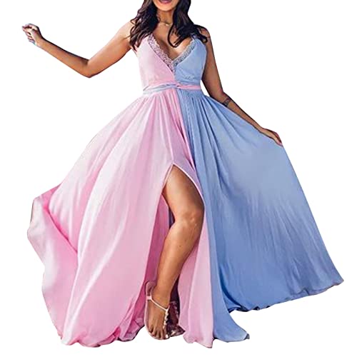 Umstandskleid Frauen Fotoshooting Schwangerschafts Kleid Elegant Split Front Abendkleider Chiffon Tüll Maternity Gown Foto Shoot Kleid Umstandsmode Festlich Hochzeit Langes Kleid Fotografie (Pink, L) von Glücksvogel