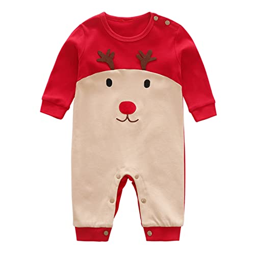 Weihnachtsoutfit Baby Rentier Strampler Weihnachtskostüm Langarm Baumwolle Outfit Jungen Mädchen Mein Erstes Weihnachten Party Xmas Outfit Weihnachts Party Kleidung Geschenk Set von Glücksvogel