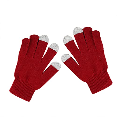 Winter Touchscreen Handschuhe Damen Warm Strick Handschuhe Baumwoll Dicke Gestrickt Fingerhandschuhe Casual Winddicht Outdoor Sports Gloves Winterhandschuhe Thermohandschuhe Dehnbares (Wine, One Size) von Glücksvogel