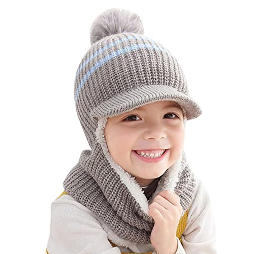 Wintermütze Beanie Hut Schal Set für Kinder, Kleinkind Jungen Mädchen Winter Warme Fleecefutter Strickmütze Winterschal Schalmütze Fleece Mütze Gestrickte 2er Schal Set für Kinder 1-8 Jahre Baby von Glücksvogel