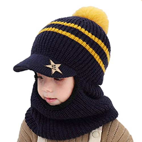 Wintermütze Beanie Hut Schal Set für Kinder, Kleinkind Jungen Mädchen Winter Warme Fleecefutter Strickmütze Winterschal Schalmütze Fleece Mütze Gestrickte 2er Schal Set für Kinder 1-8 Jahre Baby von Glücksvogel