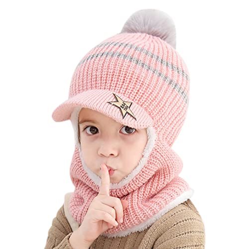 Wintermütze Beanie Hut Schal Set für Kinder, Kleinkind Jungen Mädchen Winter Warme Fleecefutter Strickmütze Winterschal Schalmütze Fleece Mütze Gestrickte 2er Schal Set für Kinder 1-8 Jahre Baby von Glücksvogel