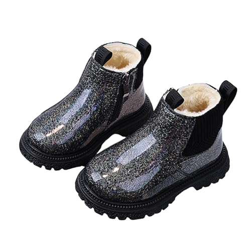 Winterschuhe Kinder Warme Stiefeletten Gefüttert Winterstiefel Jungen Mädchen Schneestiefel Schnürboot mit Seitenreißverschluss Mode-Stiefel Mittelere Stiefel Dicke Sohle Rutschfest Schuhe Wasserdicht von Glücksvogel