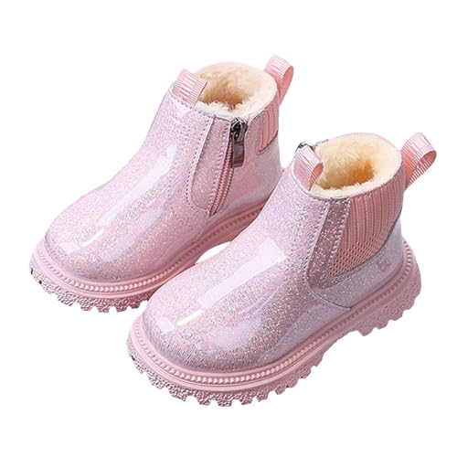 Winterschuhe Kinder Warme Stiefeletten Gefüttert Winterstiefel Jungen Mädchen Schneestiefel Schnürboot mit Seitenreißverschluss Mode-Stiefel Mittelere Stiefel Dicke Sohle Rutschfest Schuhe Wasserdicht von Glücksvogel