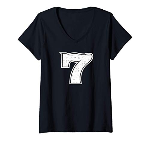 Damen Nummer 7 T-Shirt mit V-Ausschnitt Damen Nummer 7 T-Shirt mit V-Ausschnitt von Glückszahl 7