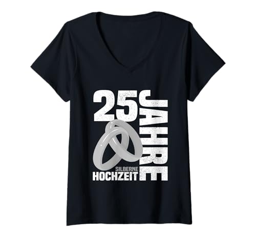 Damen 25 Jahre Silberne Hochzeit Glückwunsch Silberhochzeit T-Shirt mit V-Ausschnitt Damen 25 Jahre Silberne Hochzeit Glückwunsch Silberhochzeit T-Shirt mit V-Ausschnitt von Glückwunsch Silberhochzeit & Silberne Hochzeit