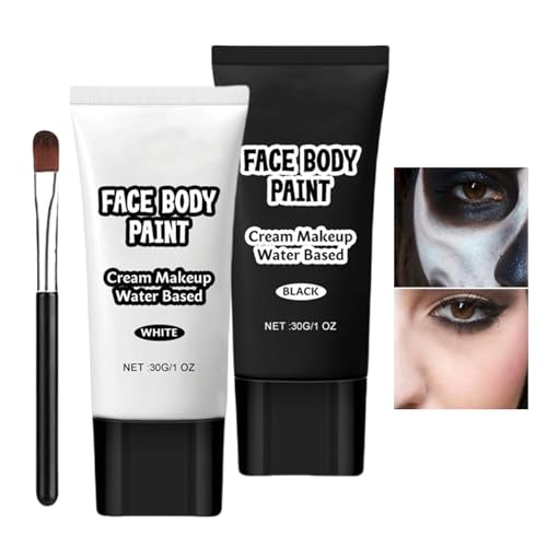Gesichtsfarbe weiß und schwarz, Gesichtsfarbe Set in Creme, Gesichtsfarbe auf Wasserbasis für Erwachsene und | Body für Schwarz und Weiß mit m Pinsel von Glugahrif