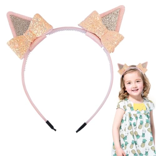 Haarreif mit Welpenohren, Haarreif mit Hundeohren, Haarband mit Tierohren mit Pailletten – Cosplay-Kostüm mit Schleife, Kostüm-Zubehör von Glugahrif