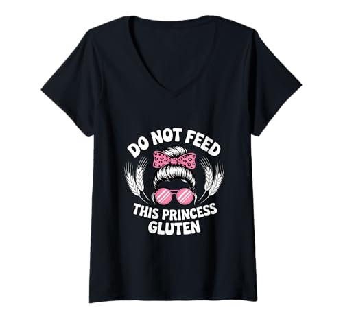 Damen Füttern Sie Diese Prinzessin Nicht mit Glutenunverträglichkeit, Bauchschmerzen T-Shirt mit V-Ausschnitt Damen Füttern Sie Diese Prinzessin Nicht mit Glutenunverträglichkeit, Bauchschmerzen T-Shirt mit V-Ausschnitt von Gluten Intolerance Celiac Intolerance