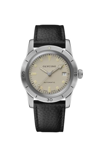 Glycine Herren Sea Kraken 39 mm Automatikuhr, Wasserdicht 150 Meter, Schwarz, Lederarmband, Limited Edition 100 Stück von Glycine