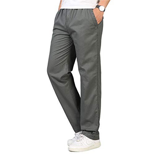 Gmardar Herren Baumwoll Chino Hose Loose Fit Stretch Arbeitshose Moderene Chinohose Leichte Gerade Hose Freizeithose mit Elastischem Kordelzug, Armeegrün, XXL von Gmardar