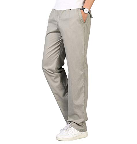 Gmardar Herren Baumwoll Chino Hose Loose Fit Stretch Arbeitshose Moderene Chinohose Leichte Gerade Hose Freizeithose mit Elastischem Kordelzug, Hellgrau, 4XL von Gmardar