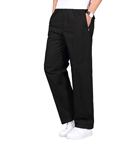 Gmardar Herren Baumwoll Chino Hose Loose Fit Stretch Arbeitshose Moderene Chinohose Leichte Gerade Hose Freizeithose mit Elastischem Kordelzug, Schwarz-reißverschluss, XL von Gmardar