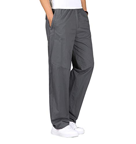 Gmardar Herren Baumwoll Chino Hose Loose Fit Stretch Arbeitshose Moderene Chinohose Leichte Gerade Hose Freizeithose mit Elastischem Kordelzug, Dunkelgrau, 4XL von Gmardar