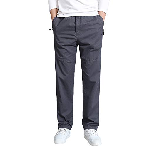 Herren Chino Hose Lockere Loose Fit Chinohose Casual Stretch Arbeitshose Moderene Herrenhose Männer Hose Freizeithose Stoffhose mit Elastischem Kordelzug, Dunkelgrauer Reißverschluss, 3XL von Gmardar