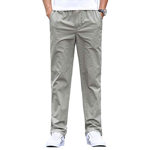 Herren Chino Hose Lockere Loose Fit Chinohose Casual Stretch Arbeitshose Moderene Herrenhose Männer Hose Freizeithose Stoffhose mit Elastischem Kordelzug, Hellgrau, 4XL von Gmardar