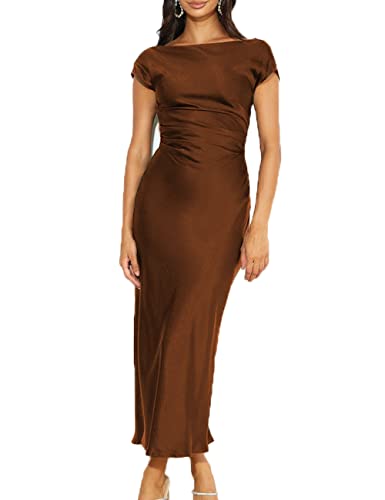 Gmeitoey 2023 Satin-Sommerkleider für Damen, Flügelärmel, Wasserfallrücken, Elegante gerüschte Taille, Hochzeitsgäste, Midikleid, Smaragdgrün, Braun, X-Groß Gmeitoey 2023 Satin-Sommerkleider für Damen, Flügelärmel, Wasserfallrücken, Elegante gerüschte Taille, Hochzeitsgäste, Midikleid, Smaragdgrün, Braun, X-Groß von Gmeitoey