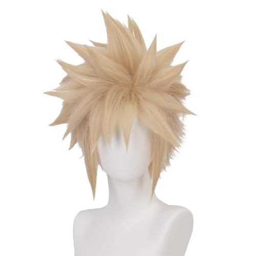 GmfLeX Cloud Strife Cosplay Perücken für Männer Goldene Hitzebeständigkeit Faser Haarteil,Short von GmfLeX