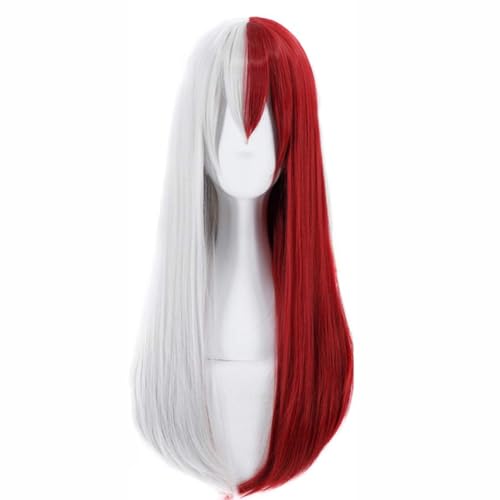 GmfLeX Silberne halbrote lange gewellte Cosplay-Perücke mit Pony für Frauen Anime Kostüm Cosplay Synthetische Perücke für Halloween Kostümparty kostenlose Perückenkappe von GmfLeX