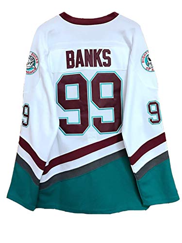 Gmjay Adam Banks 99 Mighty Ducks Eishockeytrikot Filmhockeytrikot Weiß Genähte Buchstaben Zahlen S-XXXL,XL von Gmjay
