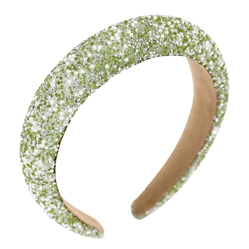 Gmmidea Damen-Haarband mit Perlen und Strasssteinen, modisch, glitzernd, mit Schmucksteinen, gepolstert, für Urlaub, Mädchen, Haarschmuck, C-Grün von Gmmidea