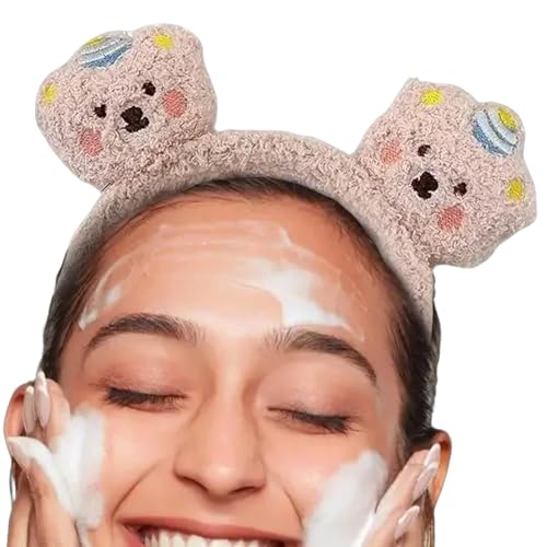Gmokluytw Niedliches Make-up-Stirnband, Bären-Stirnband | süßer Teddybär-Make-up-Ring, Kopfbedeckungszubehör, bequemer Plüsch-Haarreifen für den von Gmokluytw