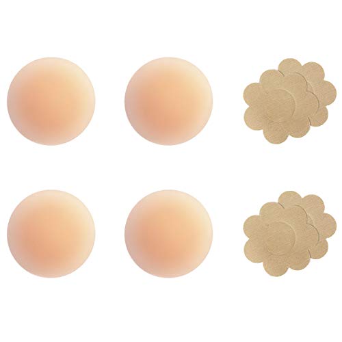 Gmumu® Ultra Dünne Damen Nippelabdeckungen Wiederverwendbar und Selbstklebende Nippel Abdeckungen aus Silikon Aufkleber (Beige-2 Paar 7cm) von Gmumu