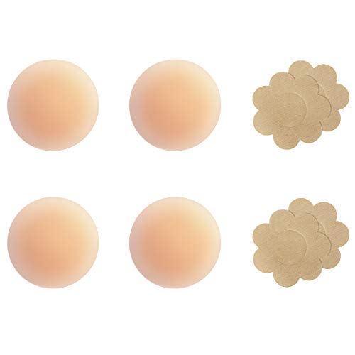 Gmumu® Ultra Dünne Damen Nippelabdeckungen Wiederverwendbar und Selbstklebende Nippel Abdeckungen aus Silikon Aufkleber (Beige-1 Paar 7cm+1 Paar 8cm) von Gmumu