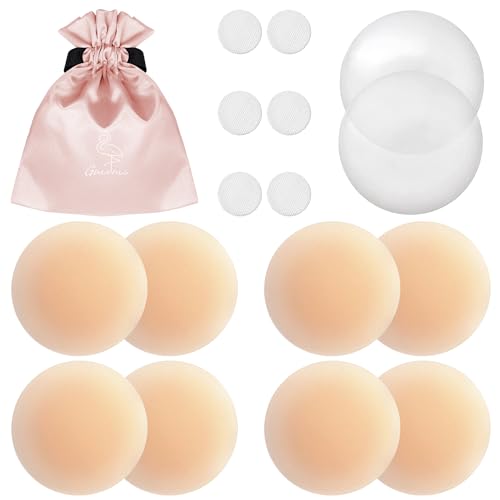Gmumu® Nippelpads – Damen Nipple Cover mit Brustwarzenschutz Nipple Pads wiederverwendbar & waschbar - dünne Selbstklebende Brustwarzen Nippelabdeckung aus hypoallergenem Silikon mit Tasche, 8 cm Gmumu® Nippelpads – Damen Nipple Cover mit Brustwarzenschutz Nipple Pads wiederverwendbar & waschbar - dünne Selbstklebende Brustwarzen Nippelabdeckung aus hypoallergenem Silikon mit Tasche, 8 cm von Gmumu