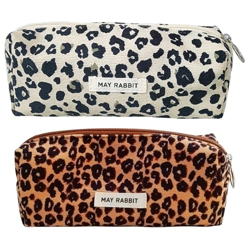 GmwyCzV 2 Stück Pencil Case Cord-Stoff, Waschbar Stiftemäppchen, Tragbares Federmäppchen mit Praktischem Reißverschluss, Aesthetic Federmäppchen, für Teenager Männer Und Frauen(Braun+Gebrochenes Weiß) von GmwyCzV