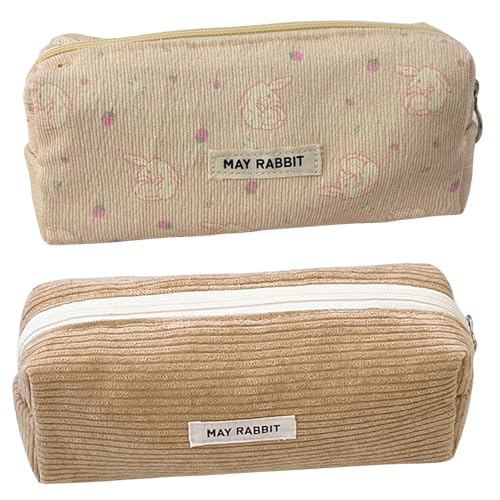 GmwyCzV 2 Stück Pencil Case Cord-Stoff, Waschbar Stiftemäppchen, Tragbares Federmäppchen mit Praktischem Reißverschluss, Aesthetic Federmäppchen, für Teenager Männer Und Frauen (Aprikose+Rosa) von GmwyCzV