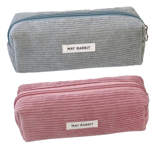 GmwyCzV 2 Stück Pencil Case Cord-Stoff, Waschbar Stiftemäppchen, Tragbares Federmäppchen mit Praktischem Reißverschluss, Aesthetic Federmäppchen, für Teenager Männer Und Frauen (Grau+Rosa) von GmwyCzV