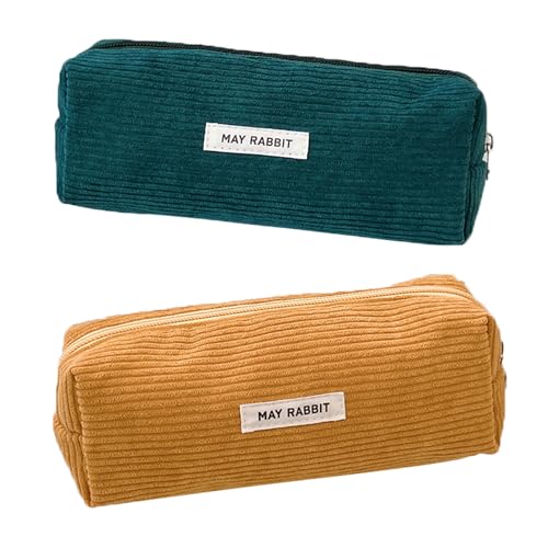 GmwyCzV 2 Stück Pencil Case Cord-Stoff, Waschbar Stiftemäppchen, Tragbares Federmäppchen mit Praktischem Reißverschluss, Aesthetic Federmäppchen, für Teenager Männer Und Frauen (Grün+Gelb) von GmwyCzV