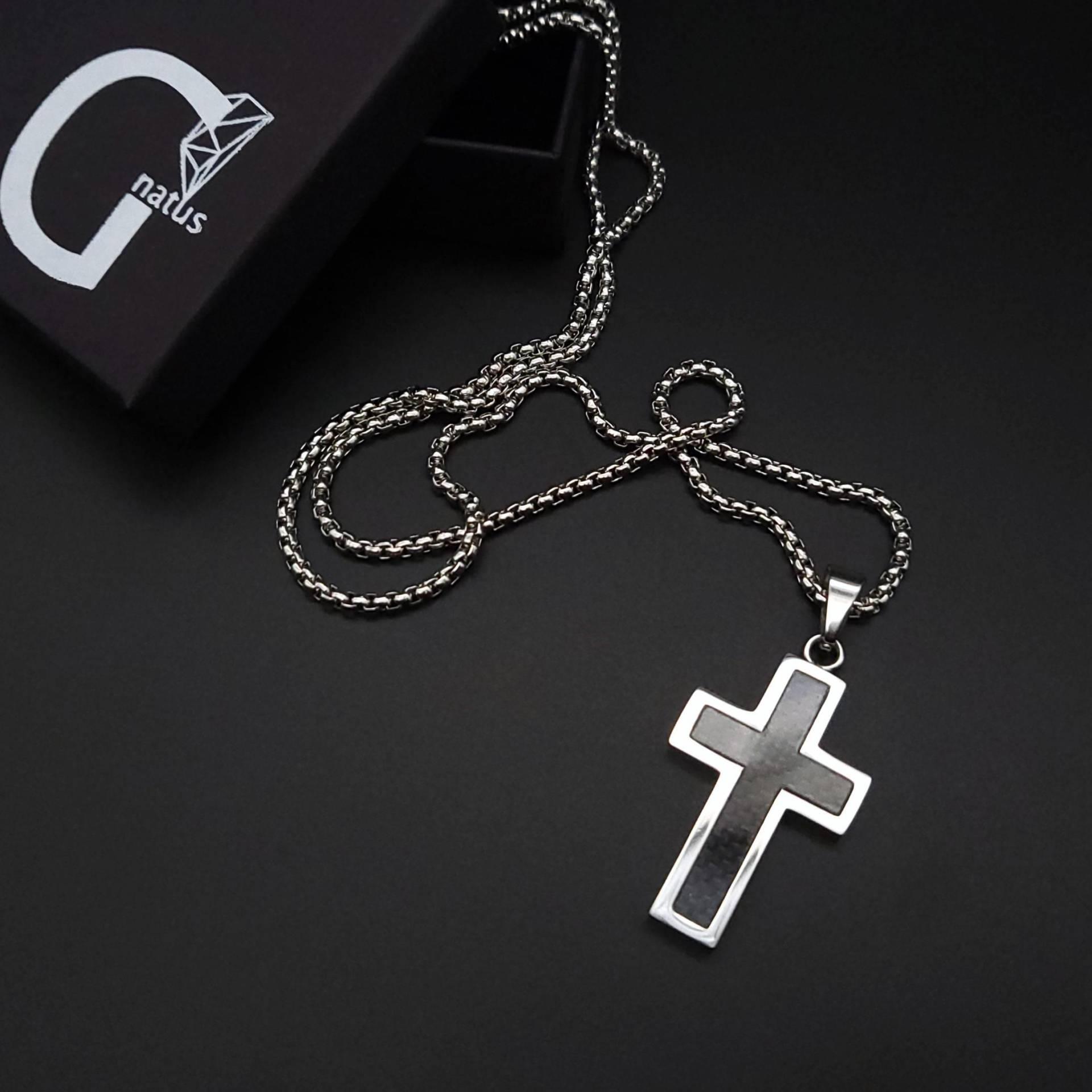 Karbon-Faser Silber Kreuz Halskette Für Männer Anhänger Handgemachter Schmuck Einzigartige Geschenke Geschenk Ihn von Gnatus