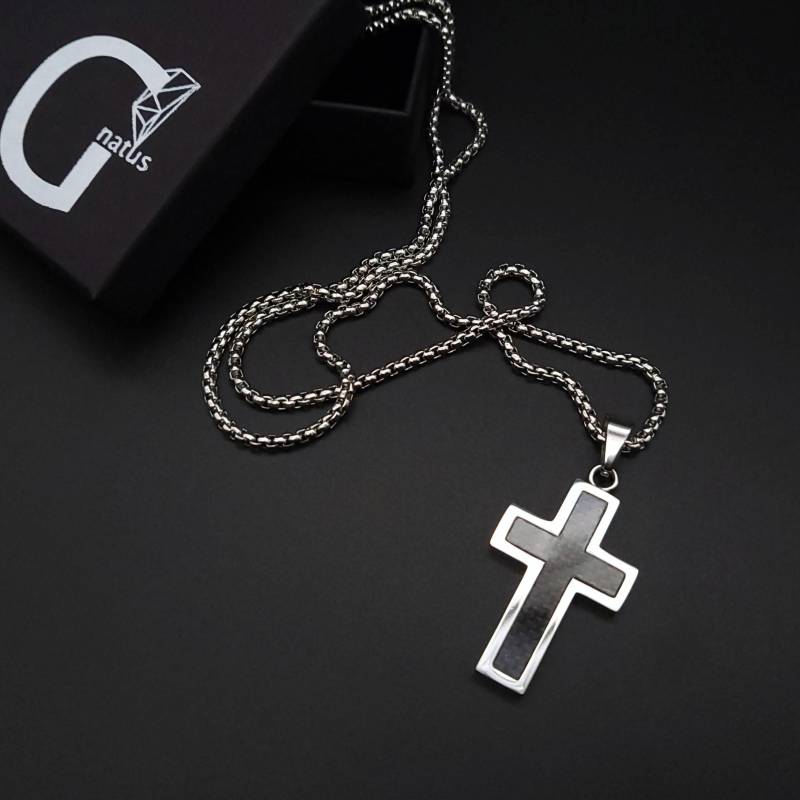 Karbon-Faser Silber Kreuz Halskette Für Männer Anhänger Handgemachter Schmuck Einzigartige Geschenke Geschenk Ihn von Gnatus