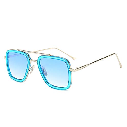 Iron Man Sonnenbrillen Herren Trendy Brillen Fashion Square Sonnenbrillen Blauer Film des blauen Kreises des silbernen Rahmens von Gneric