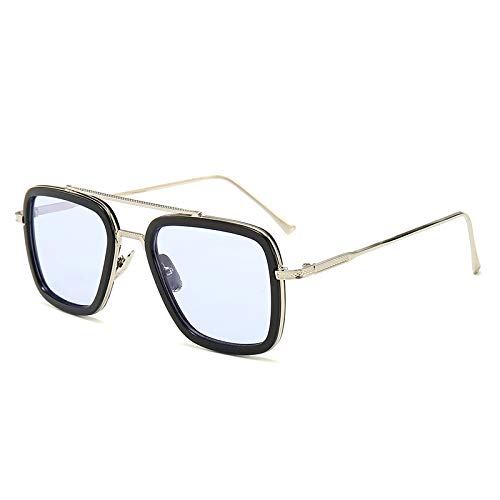 Iron Man Sonnenbrillen Herren Trendy Brillen Fashion Square Sonnenbrillen Silberner Rahmen schwarzer Kreis durch blauen Film Iron Man Sonnenbrillen Herren Trendy Brillen Fashion Square Sonnenbrillen Silberner Rahmen schwarzer Kreis durch blauen Film von Gneric