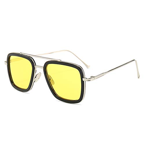 Iron Man Sonnenbrillen Herren Trendy Brillen Fashion Square Sonnenbrillen Silberrahmen schwarzer Kreis gelber Film Iron Man Sonnenbrillen Herren Trendy Brillen Fashion Square Sonnenbrillen Silberrahmen schwarzer Kreis gelber Film von Gneric