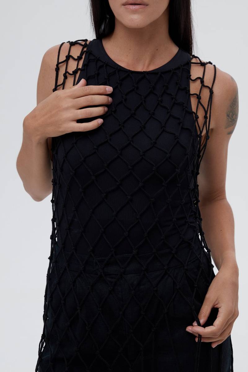 Ärmelloses Netzkleid - Сhainmail Midikleid Aus Baumwollcord Stricknetzoberteil Damen Durchsichtiges Kleid Schwarze Farbe von GnizdoLinen