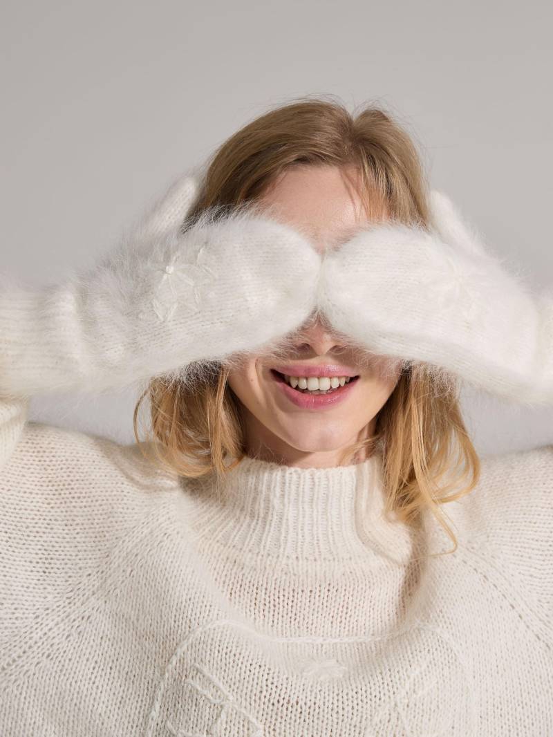 Handschuhe Aus Premium Angora Wolle - Bestickte, Handgestrickte in Weicher Milch Farbe -Perfektes Geschenk Für Mädchen Und Frauen Warme Winter von GnizdoLinen