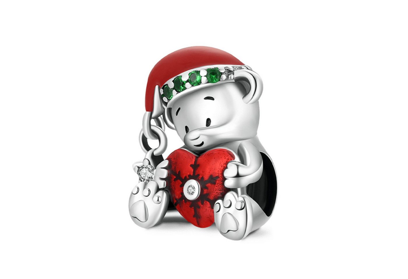 Gnoce Bead Gnoce Charm Bär mit rotem Herz Weihnachten Silber FVC021 von Gnoce