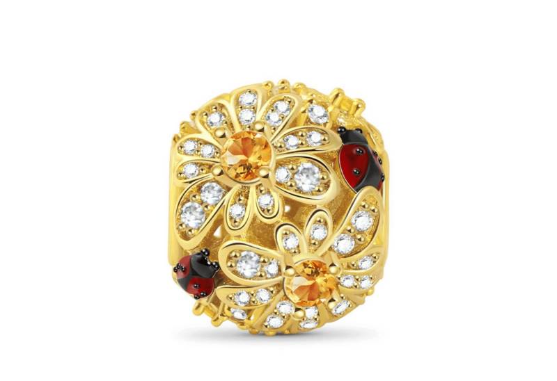 Gnoce Bead Gnoce Charm Blüten mit Käfer ENC036 Silber vergoldet von Gnoce