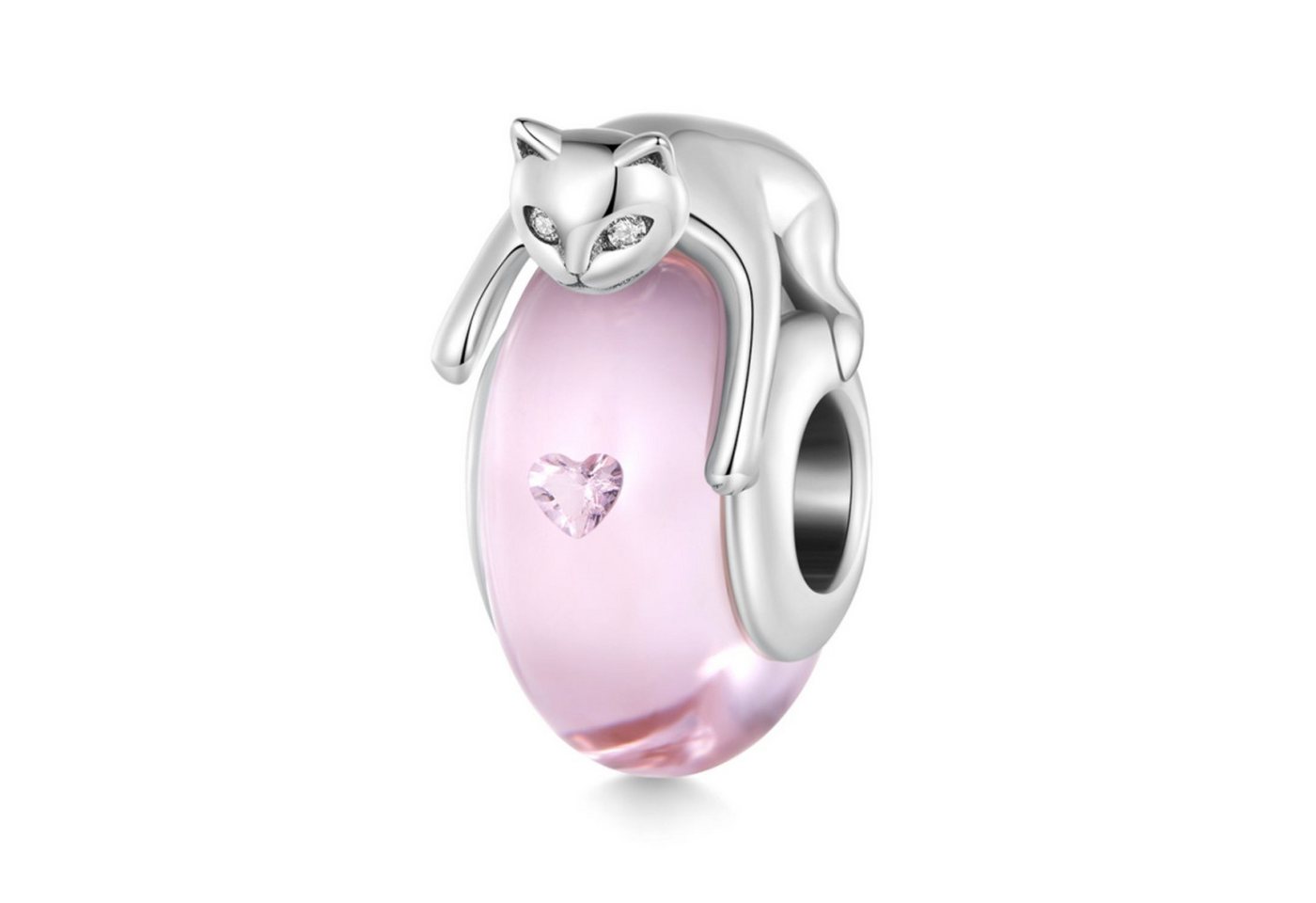 Gnoce Bead Gnoce Charm Katze auf rosa Glas liegend Silber IDC 158 von Gnoce