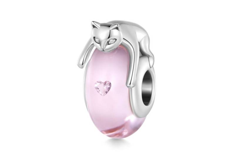 Gnoce Bead Gnoce Charm Katze auf rosa Glas liegend Silber IDC 158 von Gnoce
