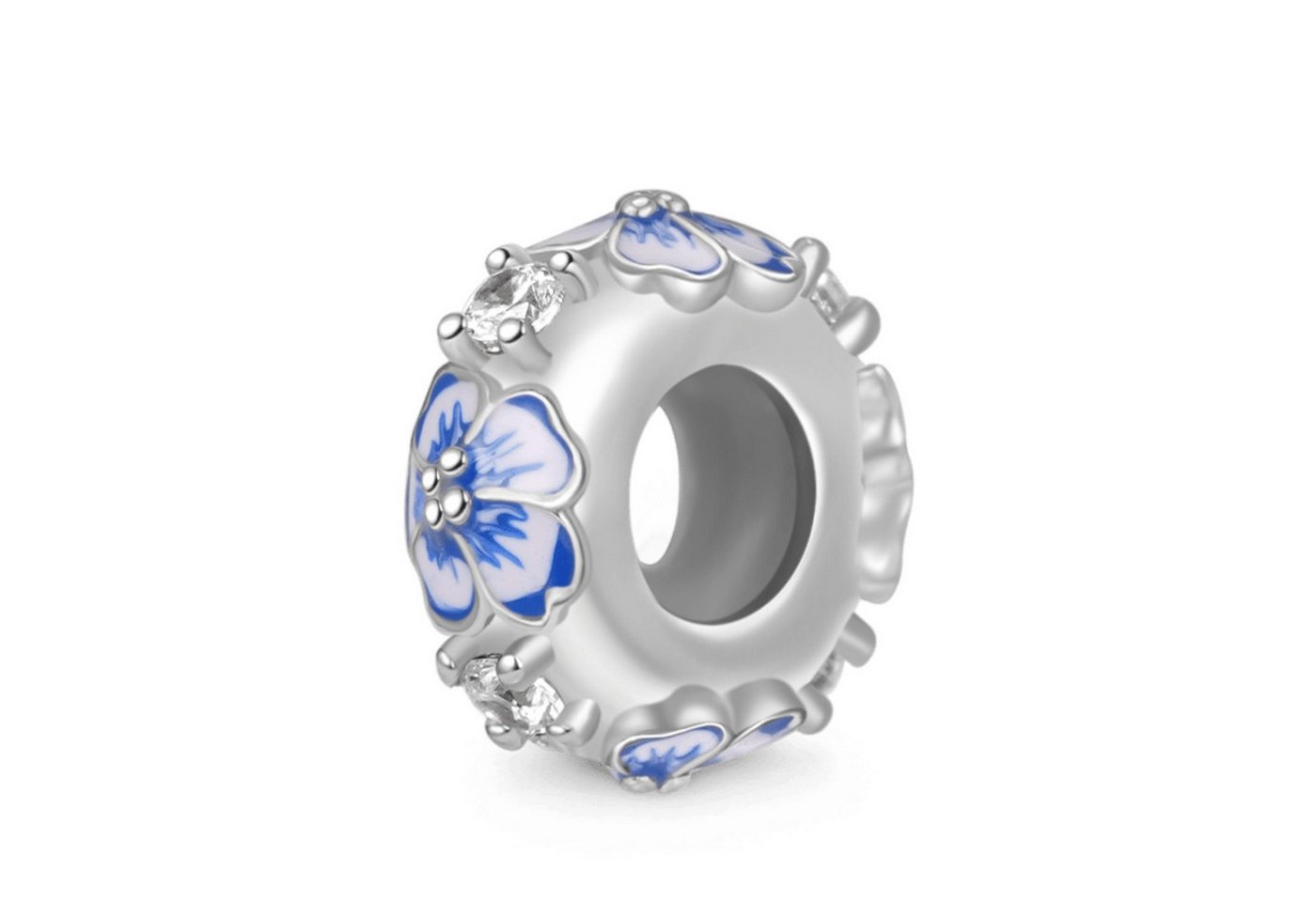 Gnoce Bead Gnoce Charm Stopper blaue Blumen GNC012 Silber von Gnoce